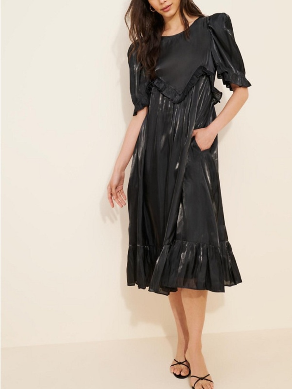 NWT Anthropologie Sister Jane Puff-Sleeve Ruffle Midi Dress